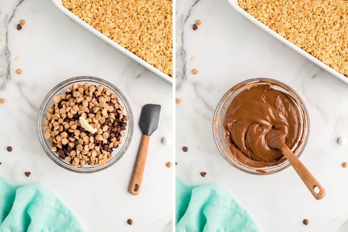 How to make the melted chocolate peanut butter topping.
