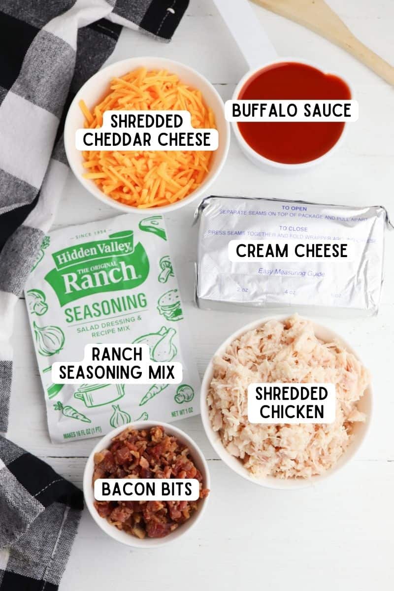 Ingredients for Buffalo Chicken Cheese Balls.