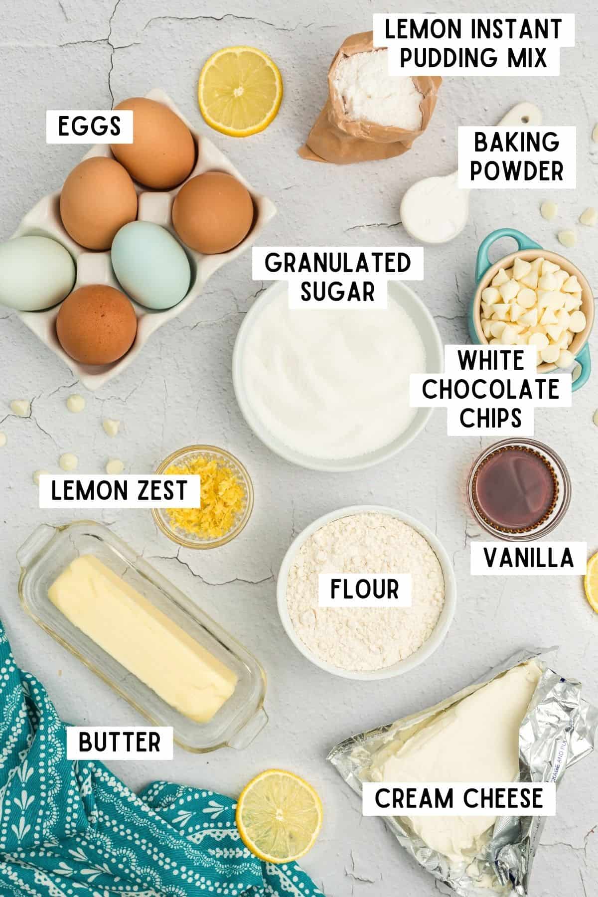 Ingredients for Lemon Pudding Cookies with Cream Cheese