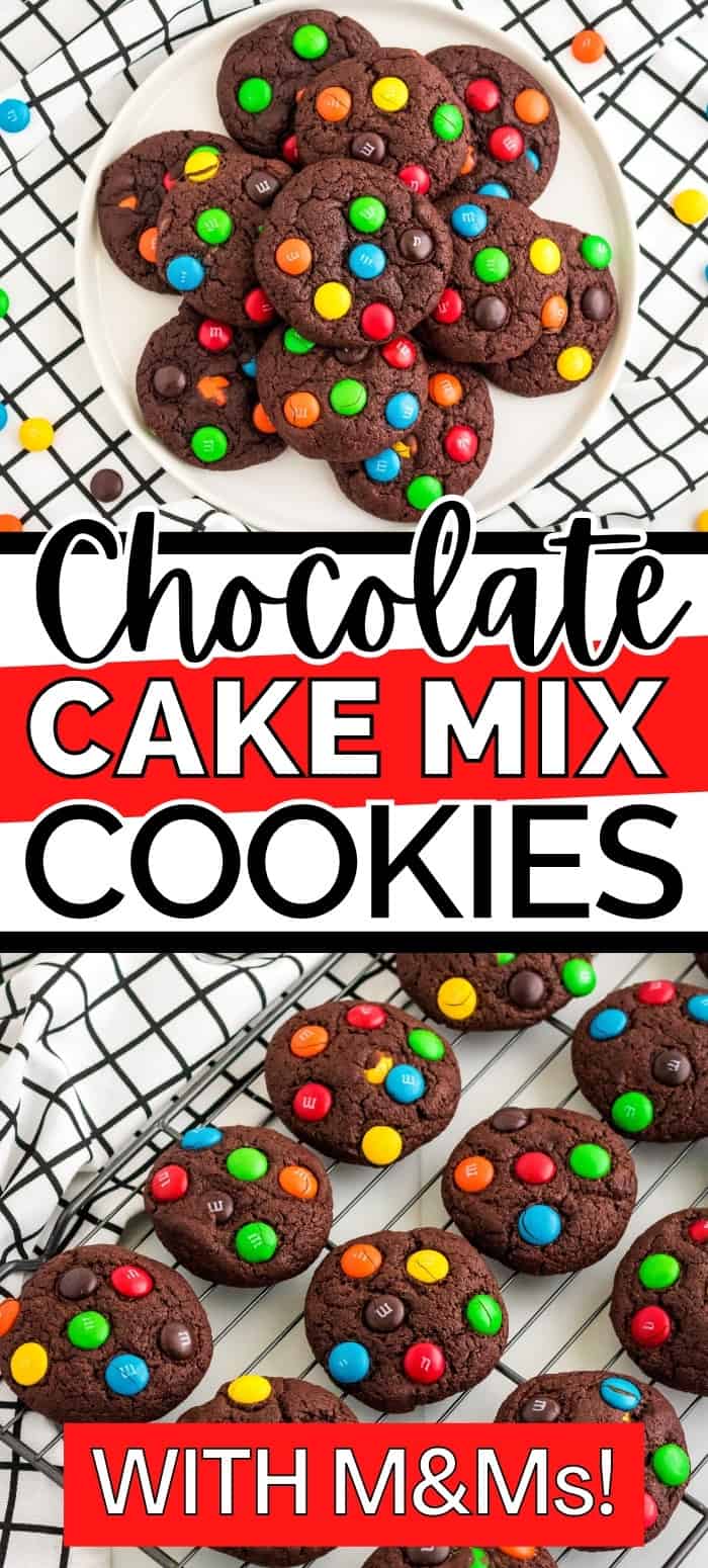 Chocolate Cake Mix Cookies with M&Ms pin image
