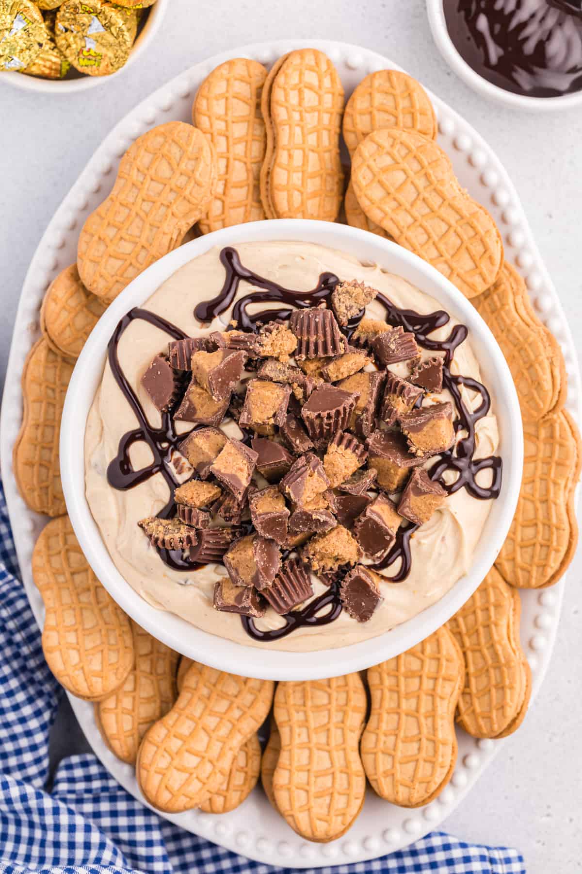 Reese's Cheesecake Dip served with peanut butter cookies for dipping.