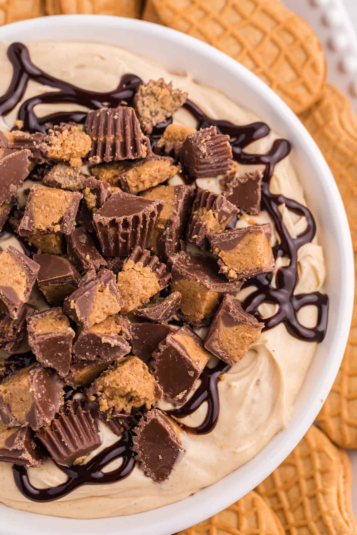 Reese's Peanut Butter Cup Cheesecake Dip with peanut butter cookies for dipping.