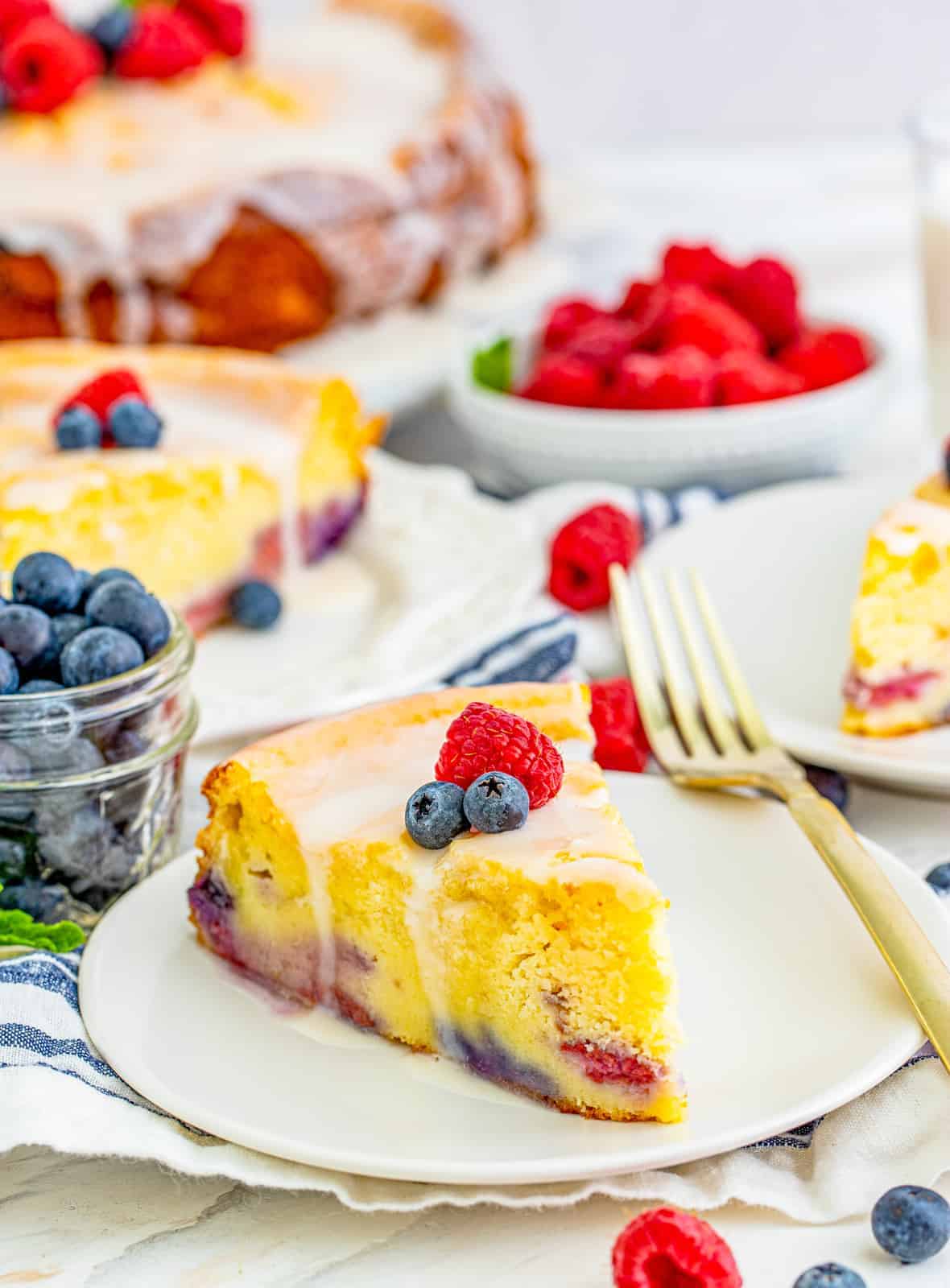Ricotta cake topped with fresh berries.