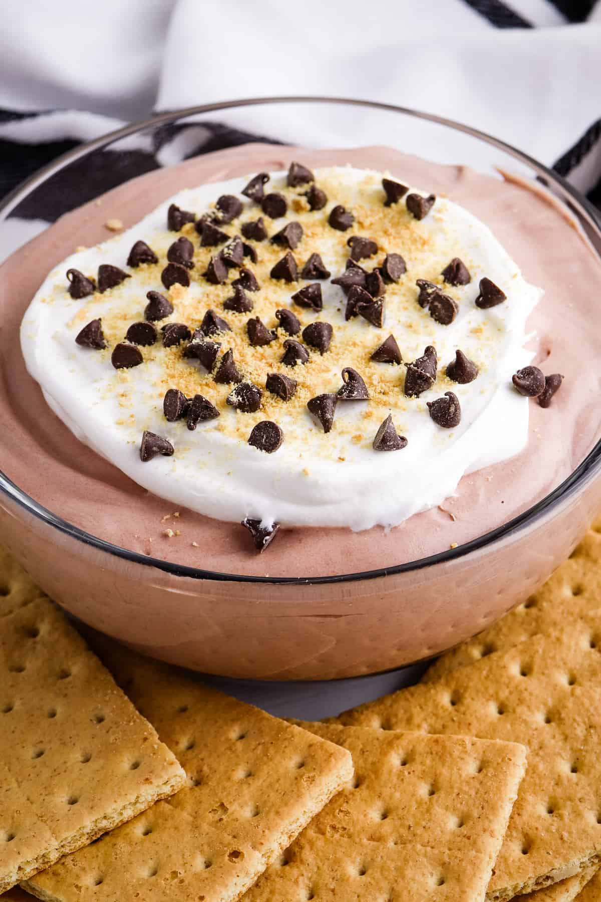 Chocolate Pie Dip served with graham crackers for dipping.