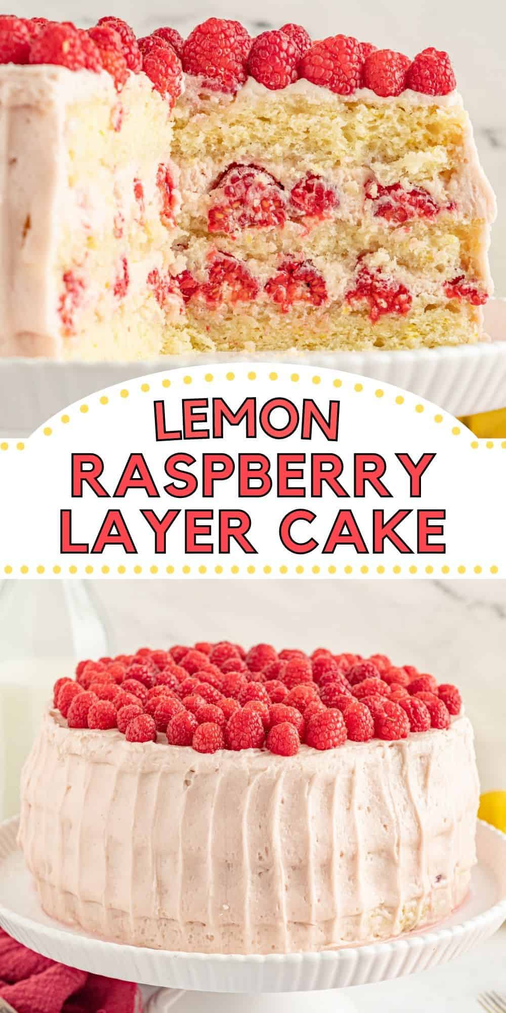 Lemon Raspberry Layer Cake Pinterest Image.
