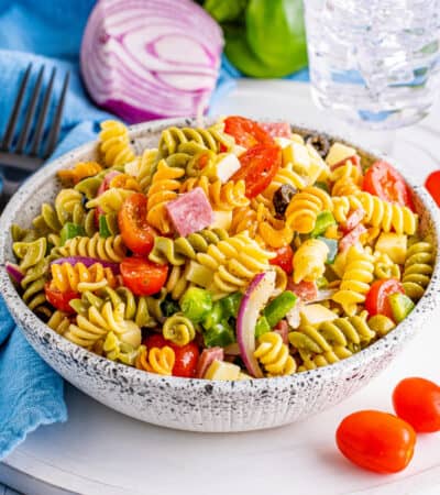 Italian Tri Color Pasta Salad wtih Homemade Dressing.