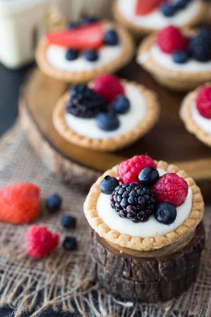 Red, white, and blue fruit tarts.