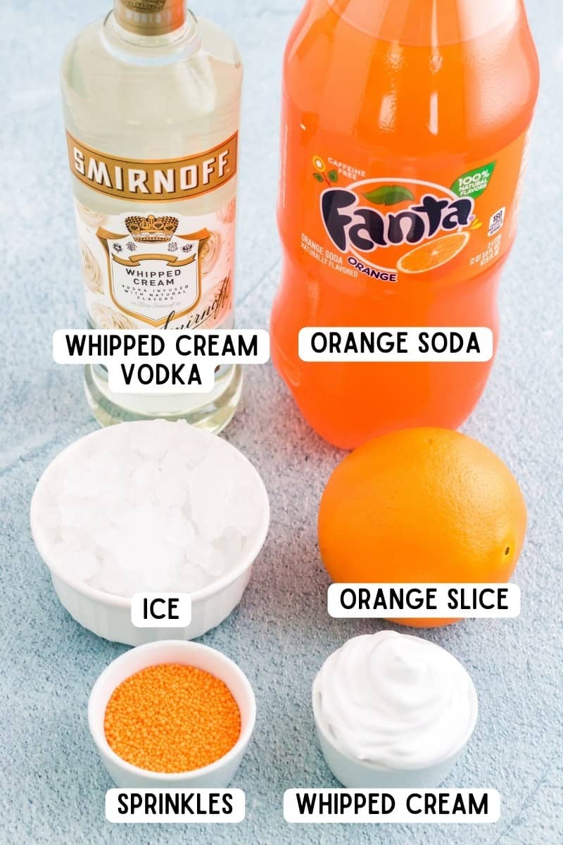 Ingredients for creamsicle cocktail recipe.