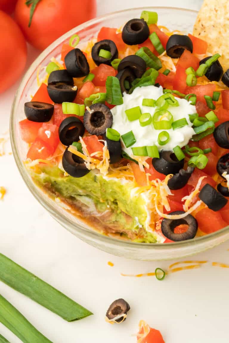 Easy Layered Taco Dip Without Cream Cheese (7 Layer Dip)