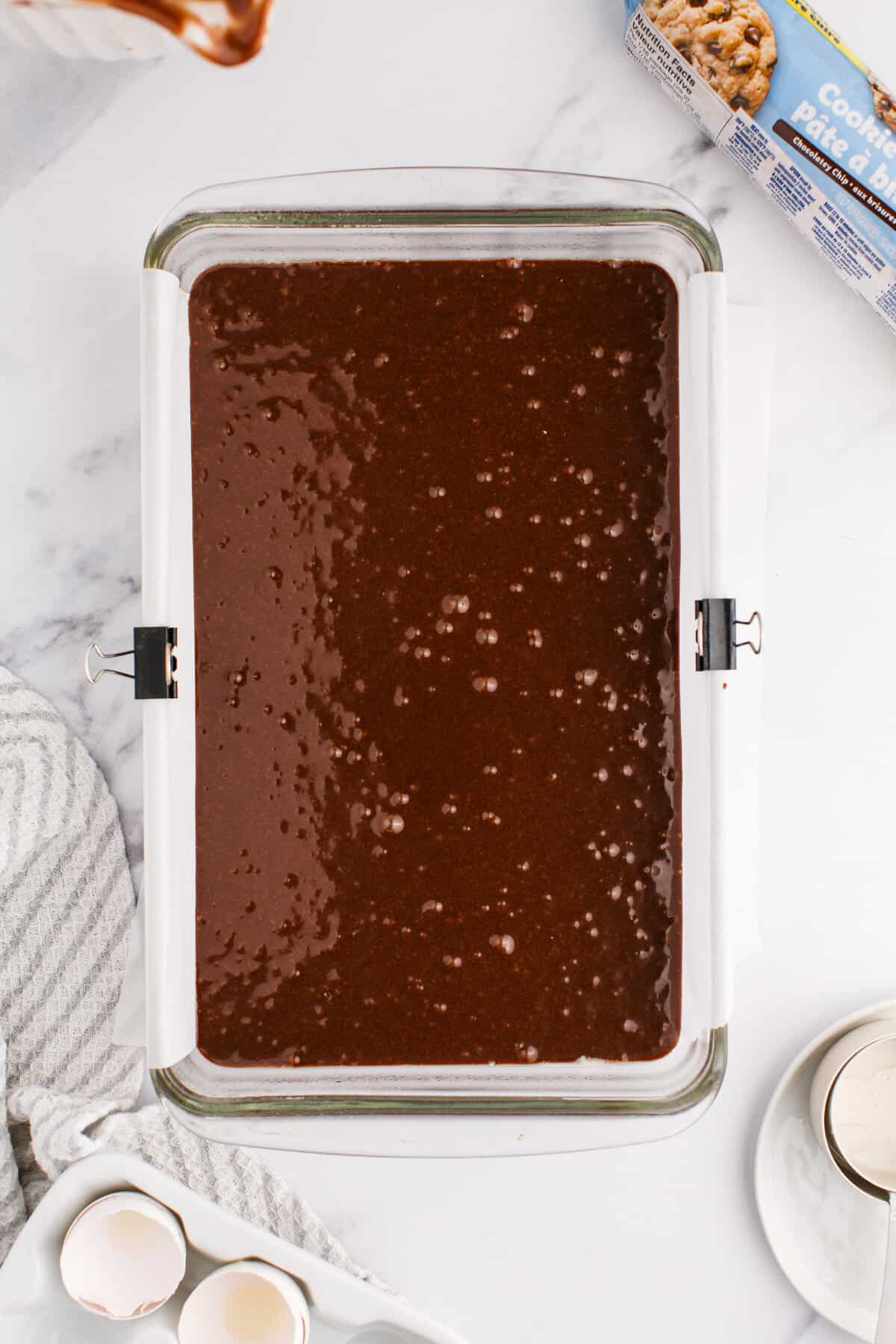 Brownie layer in pan.