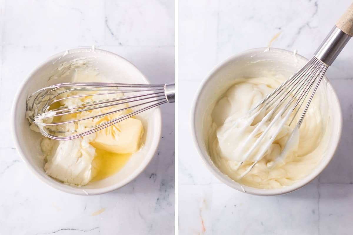 Butter and cream cheese before and after melting.