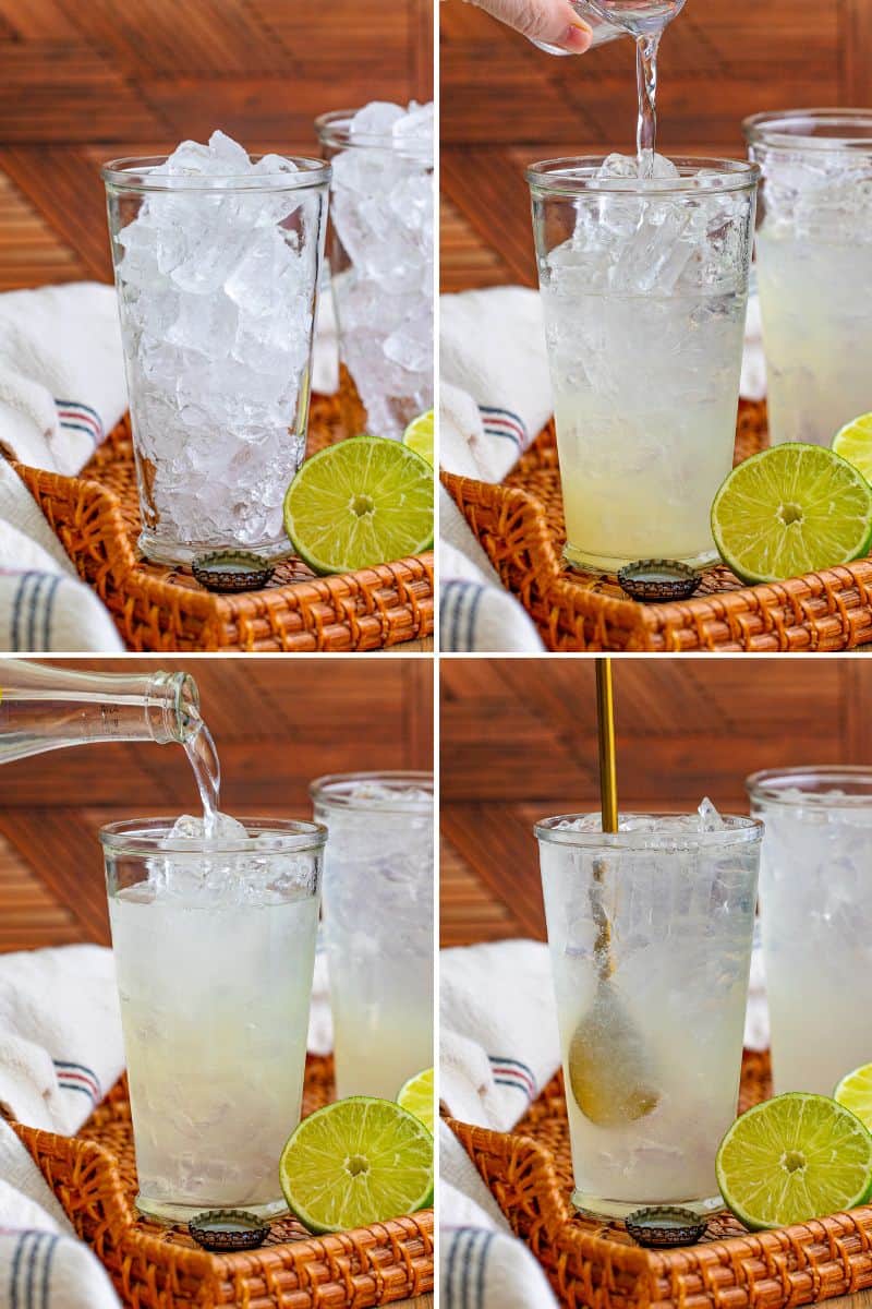 4 image collage of steps to make ranch water cocktail recipe.