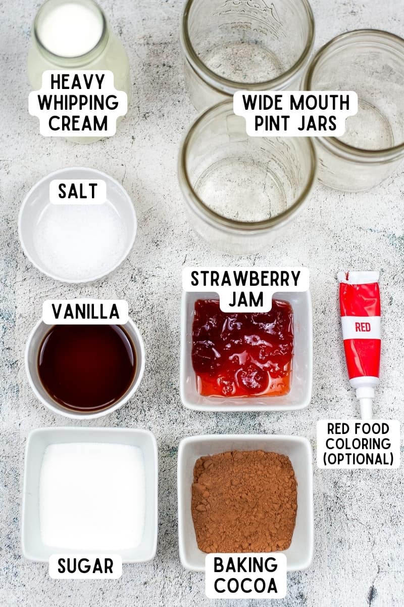 Ingredients for mason jar ice cream on tabletop..