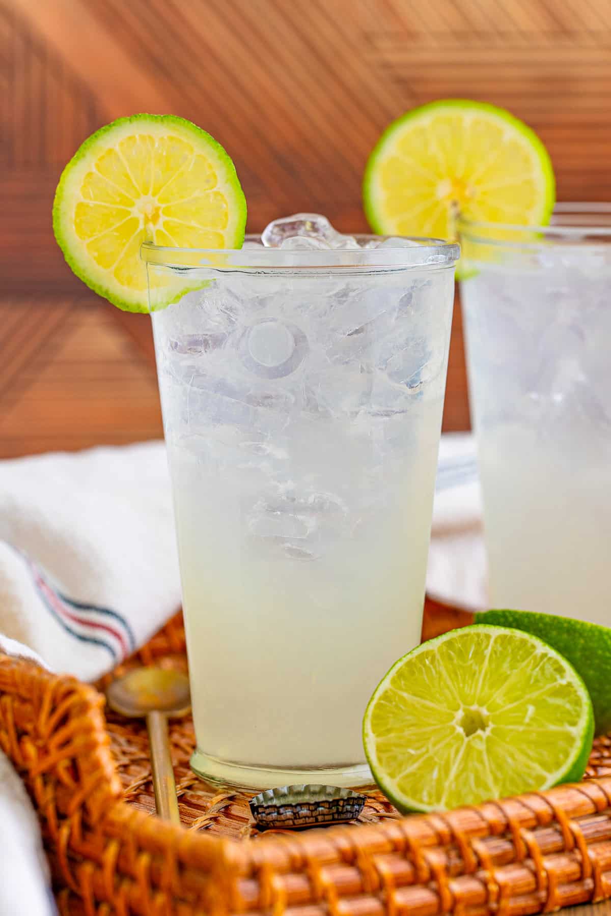 Ranch Water Cocktails in tall glasses garnished with lime wheel.