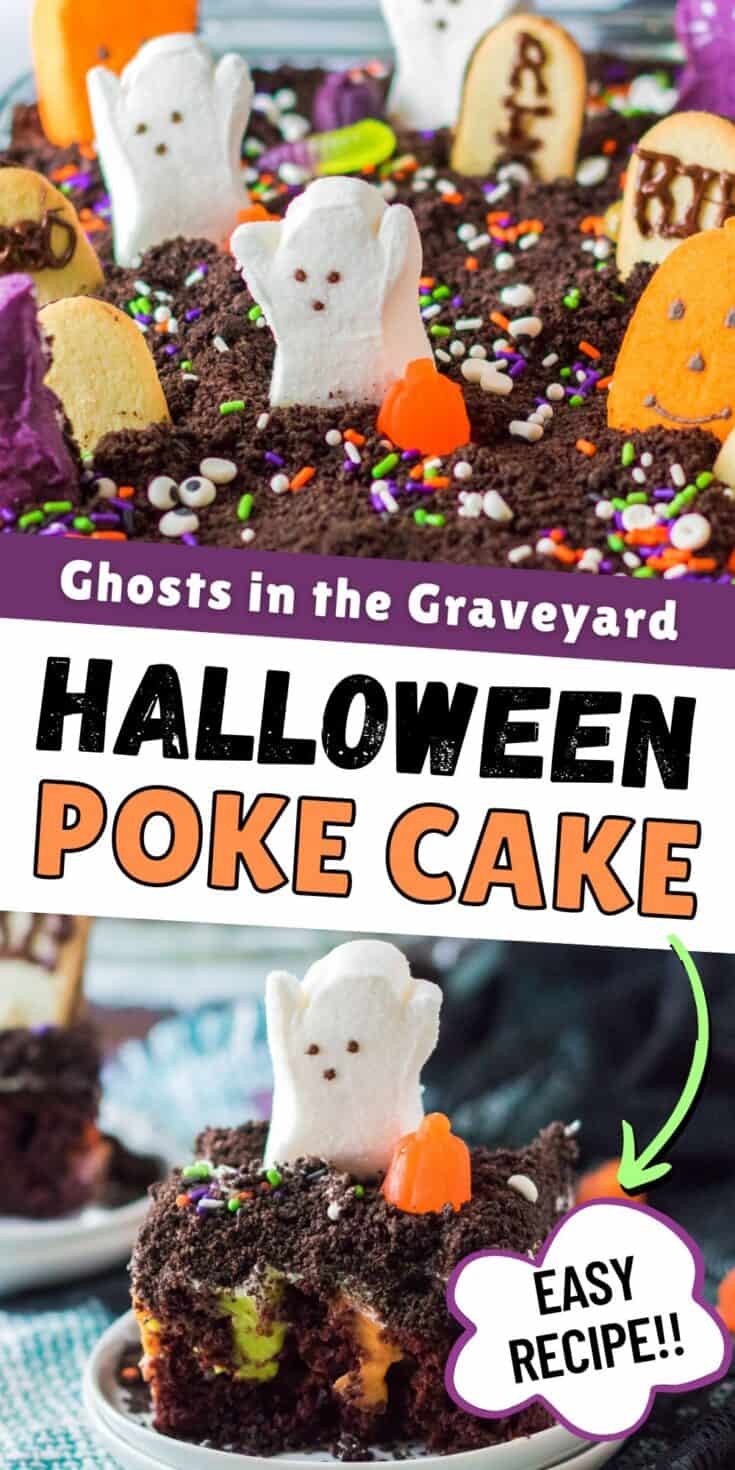 Ghosts in the Graveyard Dessert (a Halloween Poke Cake)