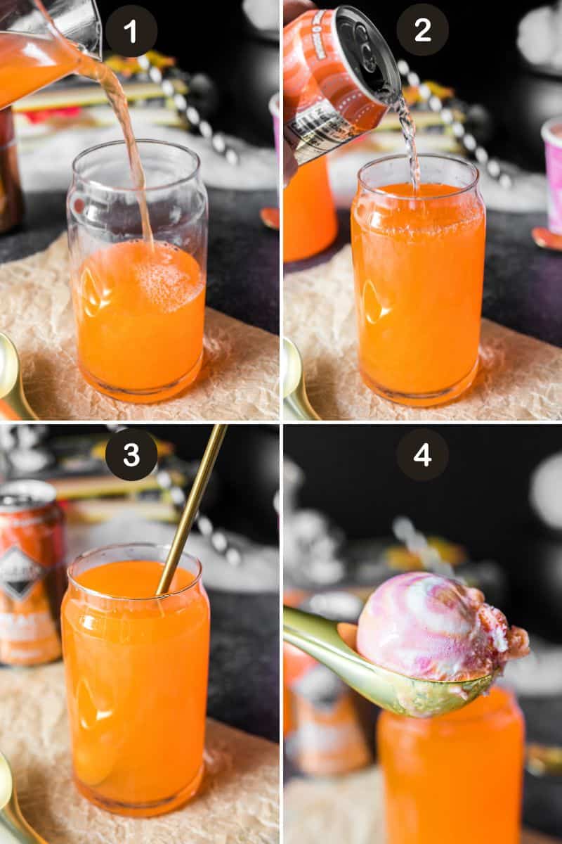Step-by-Step collage of steps to make hocus pocus punch.