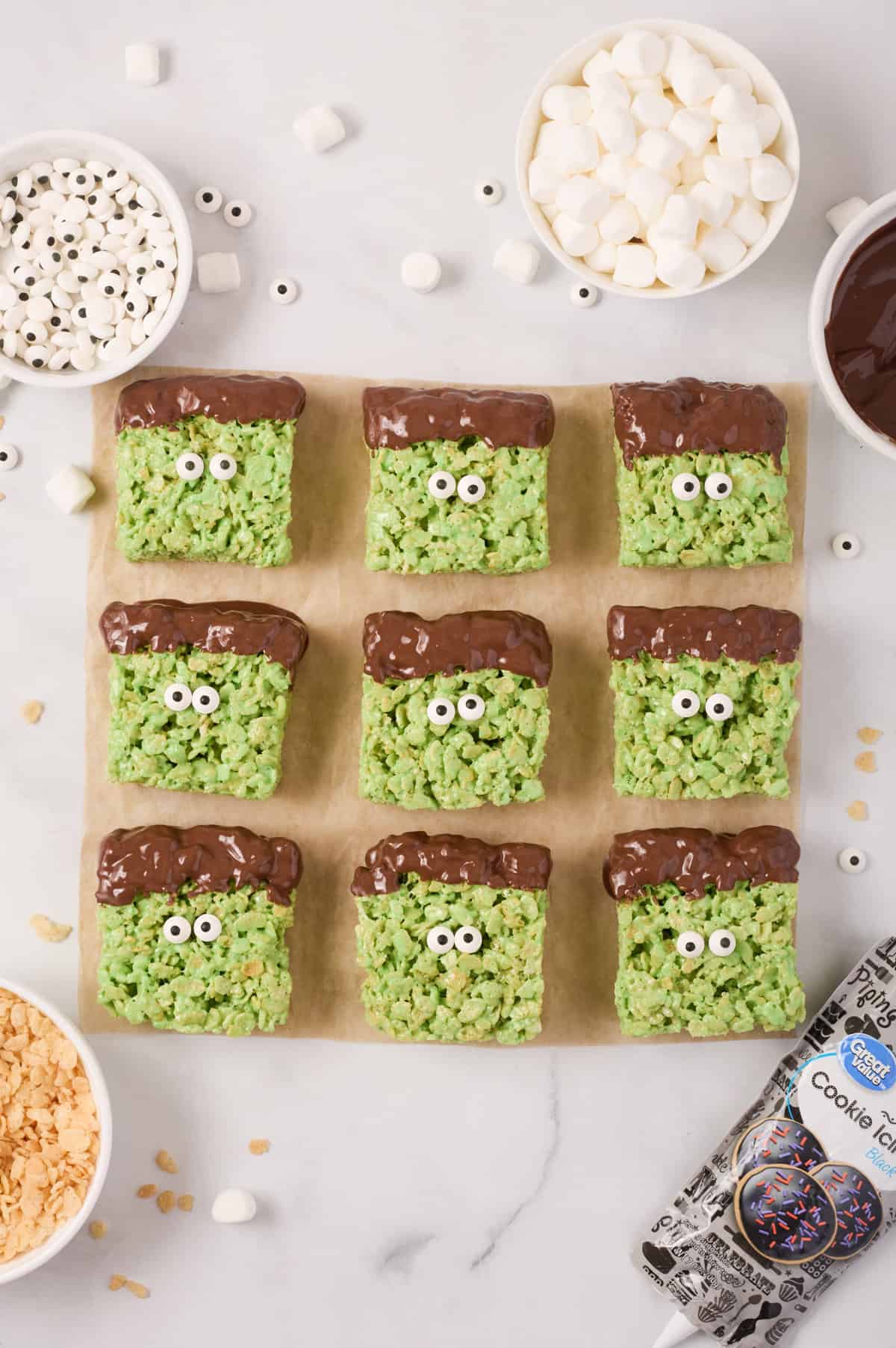 Monster treats with candy eyeballs.