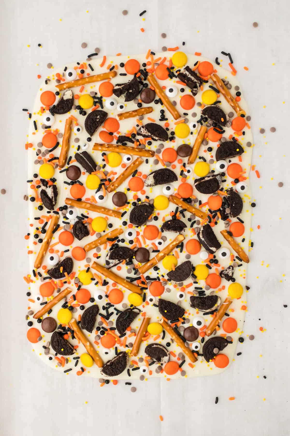 Bark with sprinkles and candy eyes added.