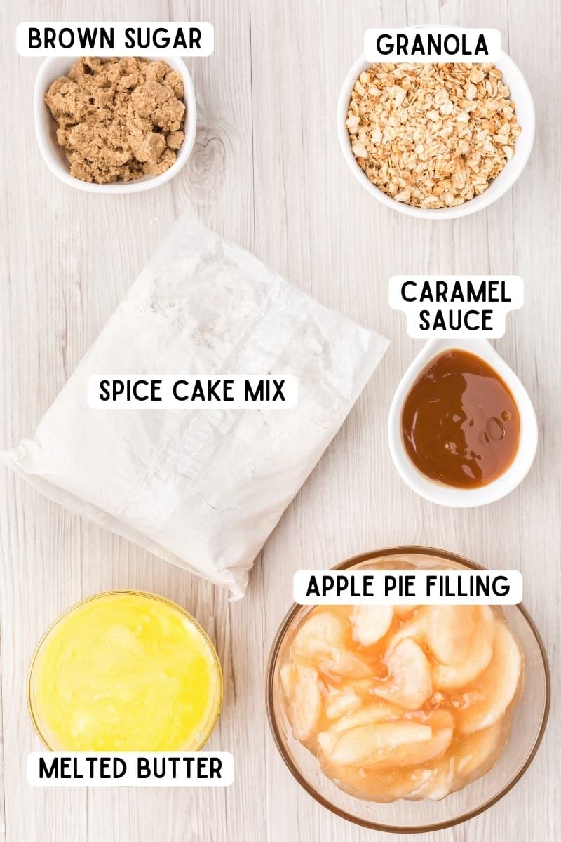 Ingredients for apple crisp with spice cake mix.
