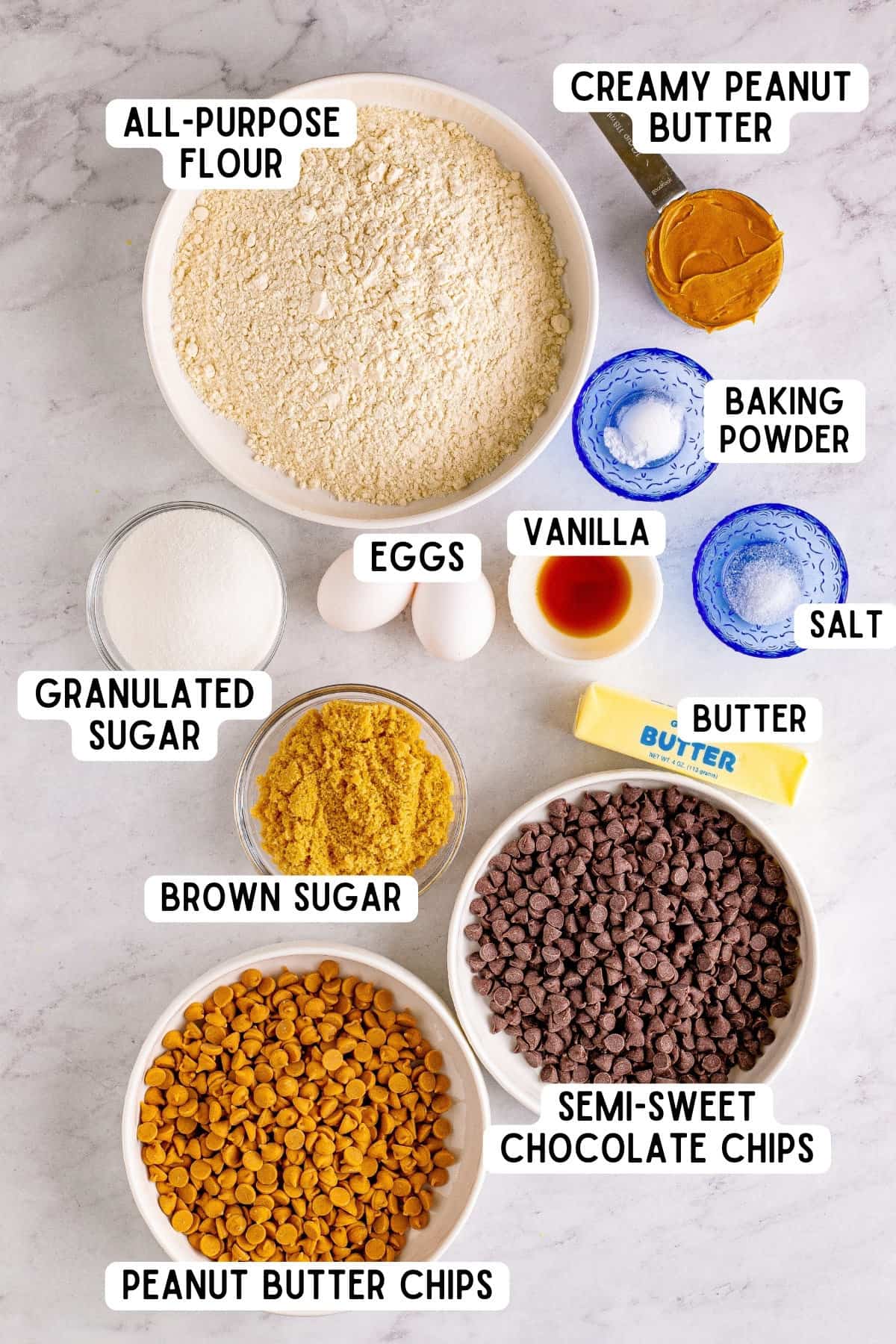 Ingredients for peanut butter cookie bars.
