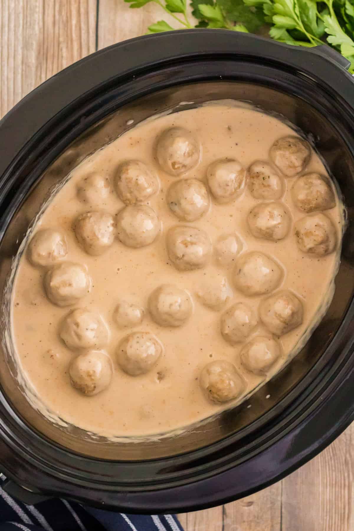 Swedish meatballs in slow cooker after cooking.