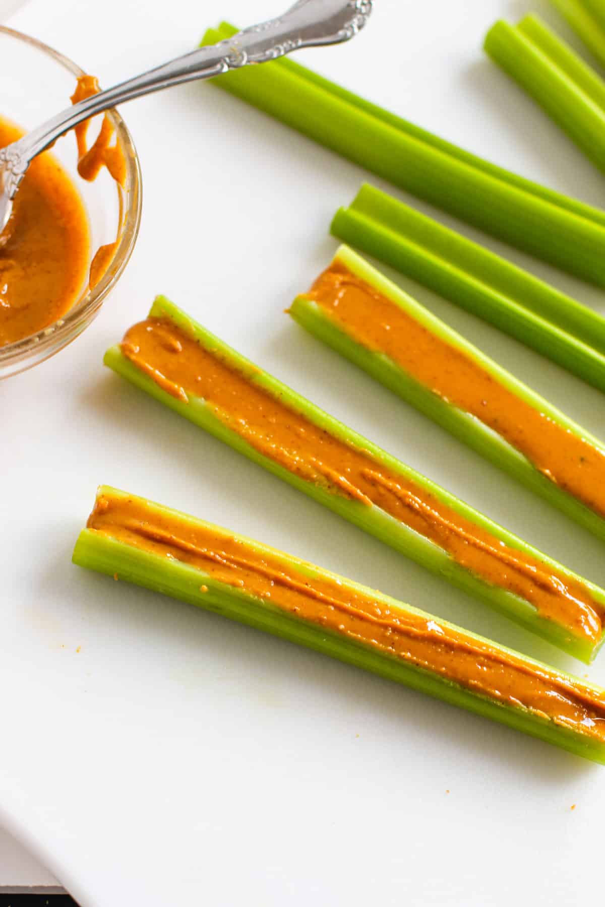 Celery sticks filled with peanut butter.