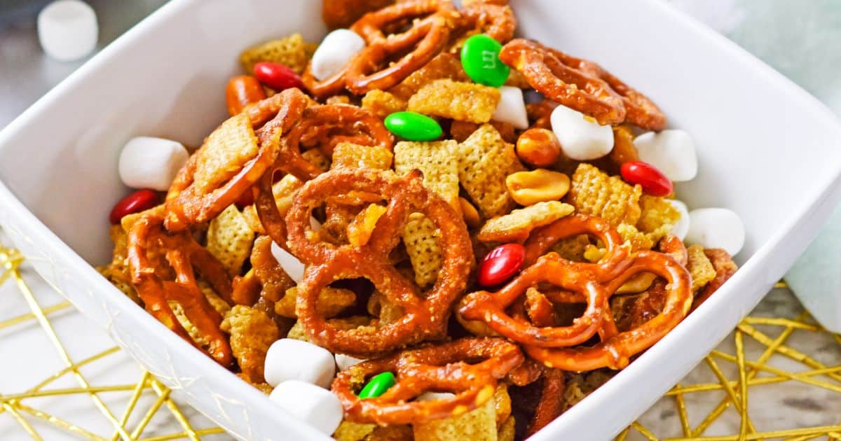 Chex Party Mix Recipe with M&Ms - The Feathered Nester