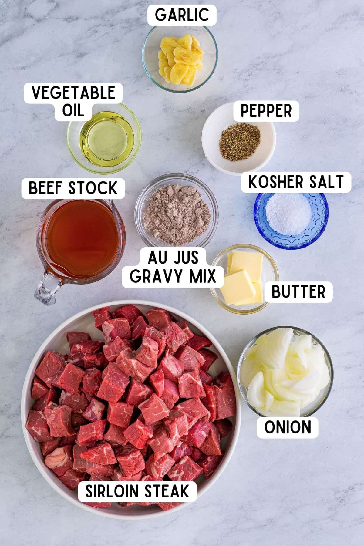 Ingredients for crockpot steak bites.