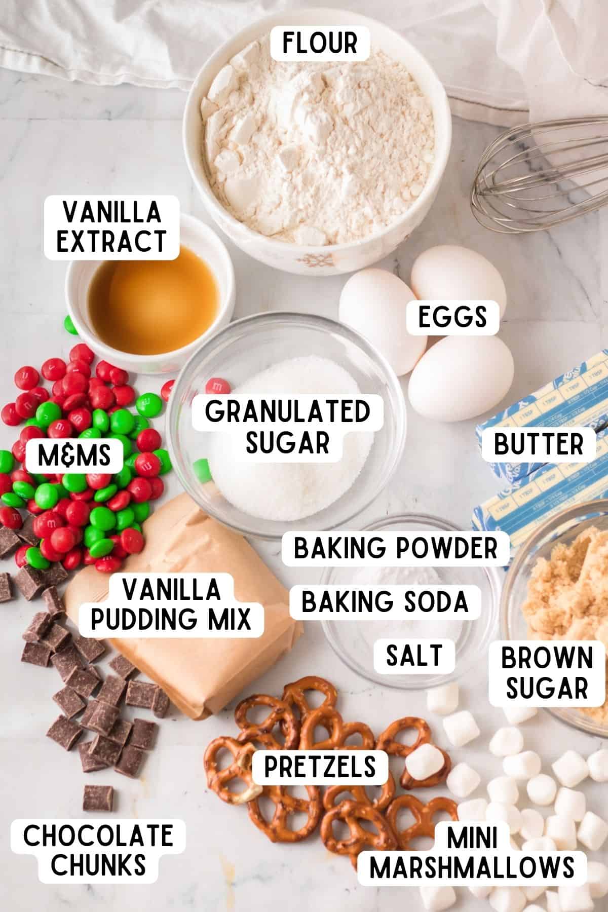 Ingredients for kitchen sink cookies.