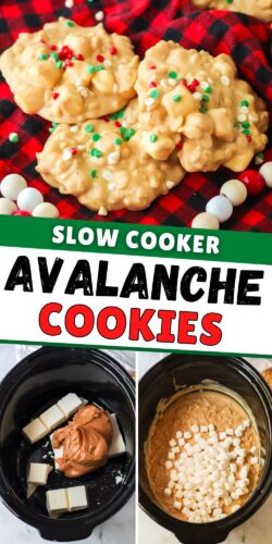 Slow cooker avalanche cookies pin image.