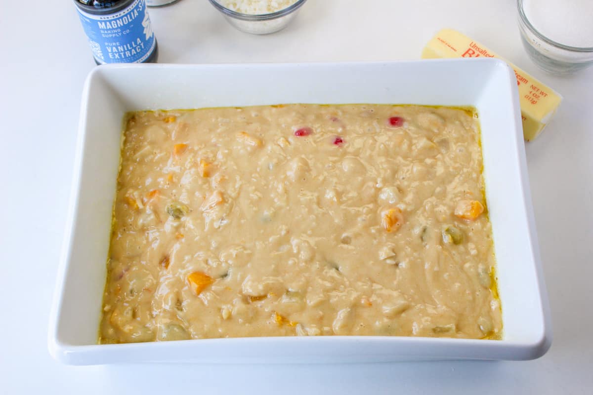 Batter in baking dish.