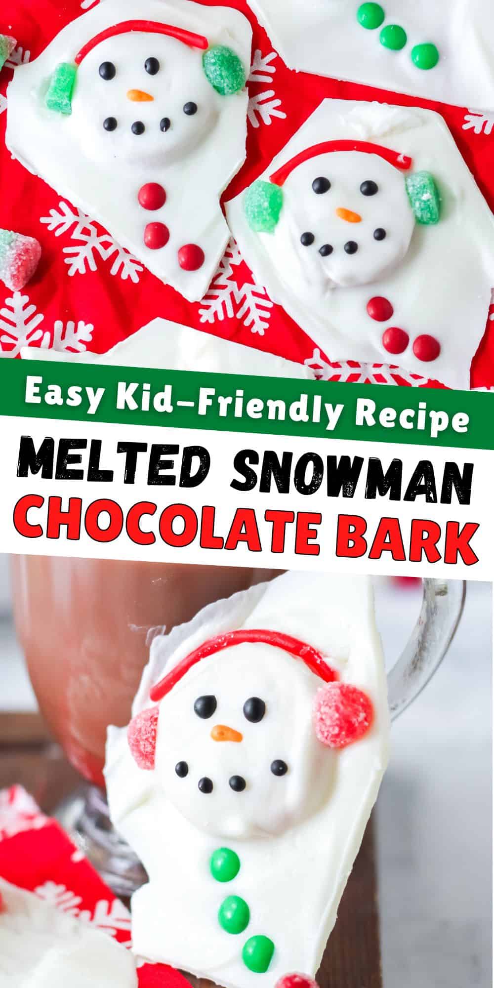 Easy Kid-Friendly Recipe: Melted Snowman Chocolate Bark.