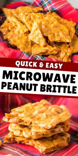 Quick and easy Microwave Peanut Brittle pin image..
