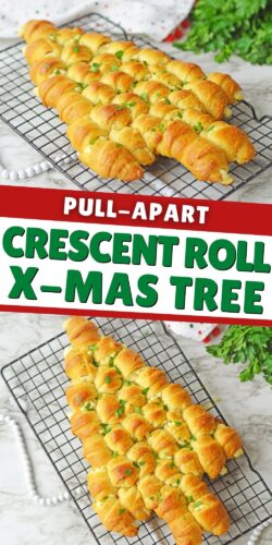 Pull-apart Crescent roll X-mas tree graphic for Pinterest.