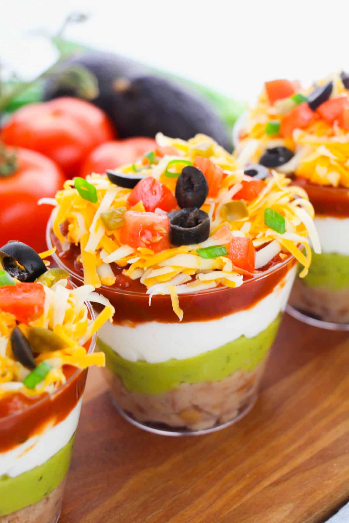 7 layer dip in individual cups.