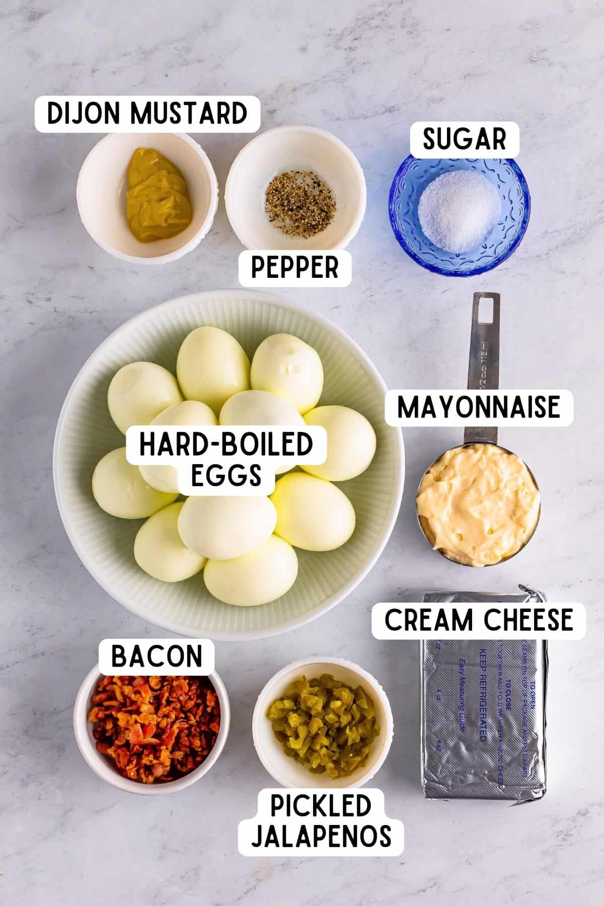 Ingredients for Jalapeno Popper Deviled Eggs.