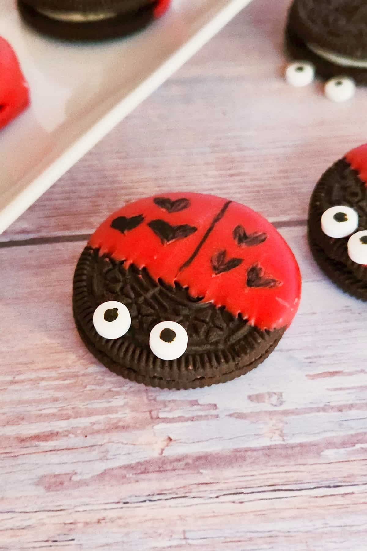 Valentine's Day Oreo Ladybugs with hearts instead of spots.