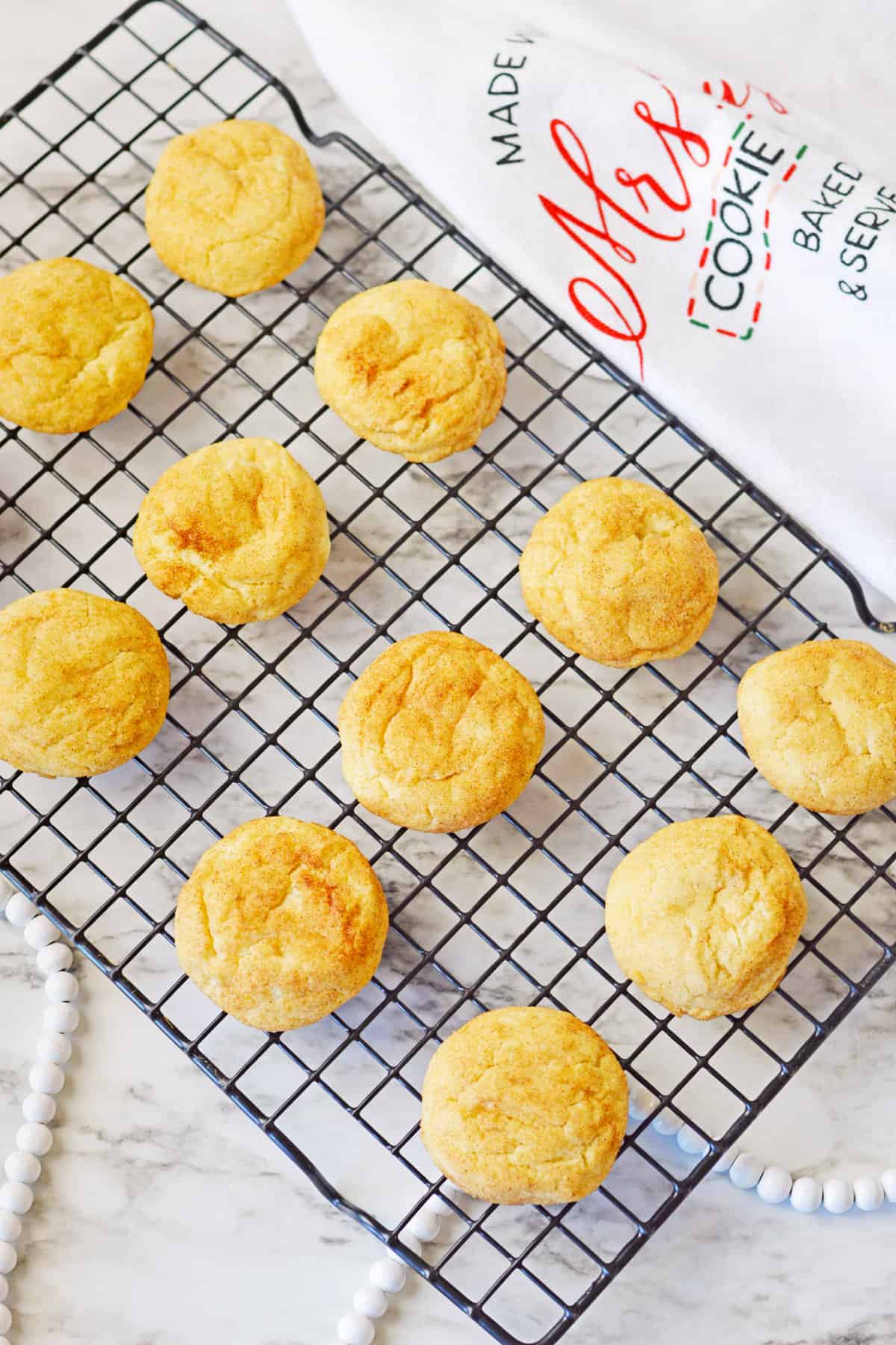 Snickerdoodles on cooling rack.