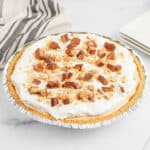 Easy no bake peanut butter pie with graham cracker crust.