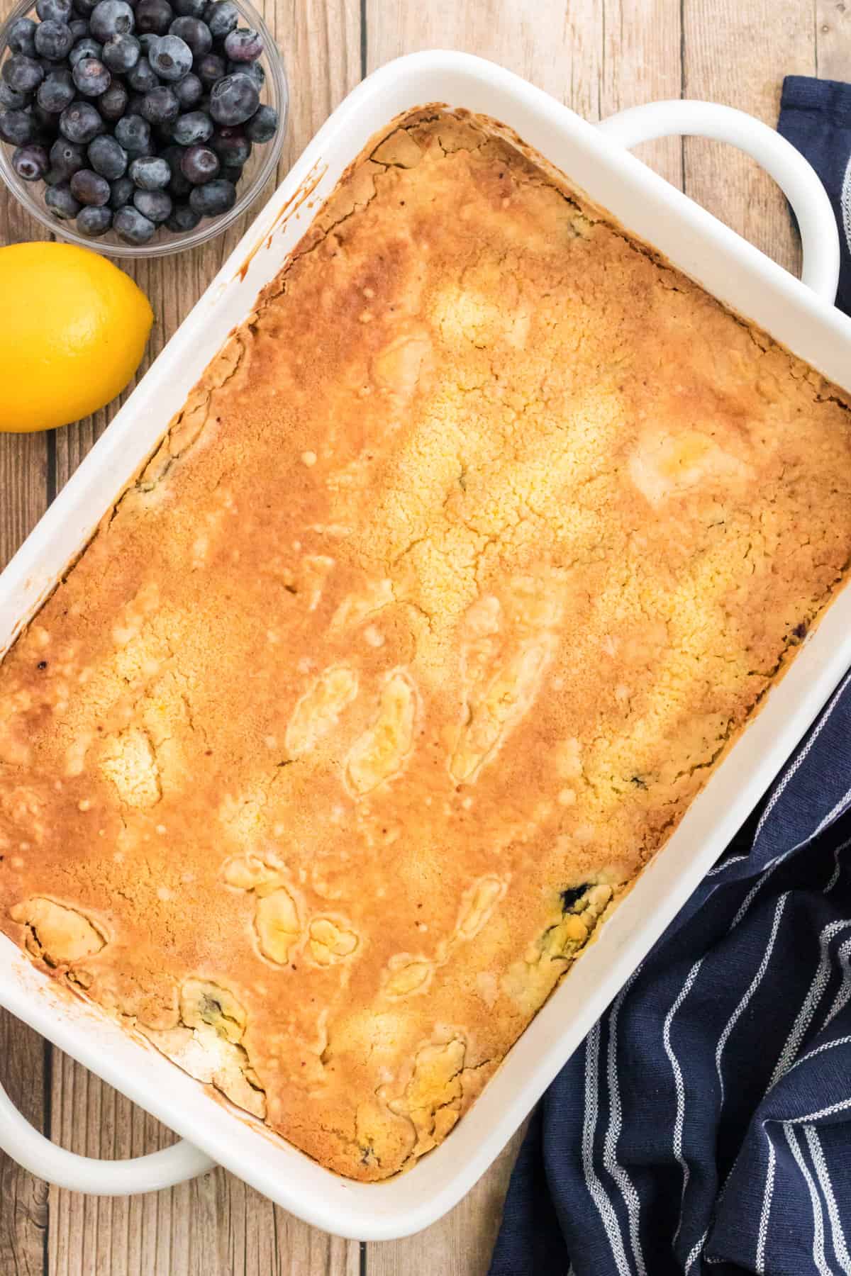 Dump cake fresh from the oven with a golden brown top.