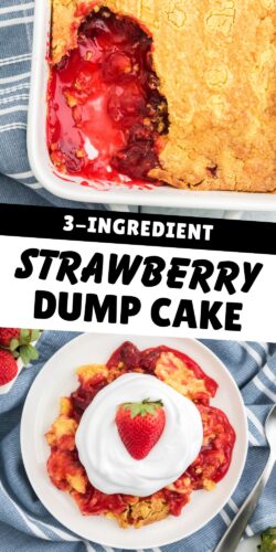 3-Ingredient Strawberry Dump Cake - pin image.