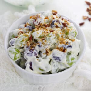 Grape salad with yogurt, cream cheese, and pecans.