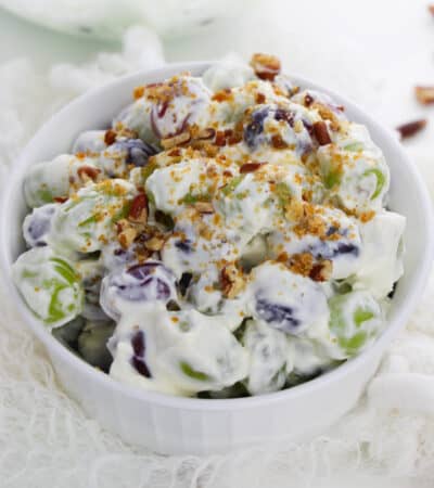 Grape salad with yogurt, cream cheese, and pecans.
