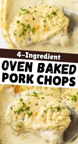 4 Ingredient oven baked pork chops pinterest graphic.