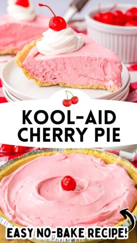 Kool aid cherry pie - easy no bake recipe (image for pinning on pinterest).
