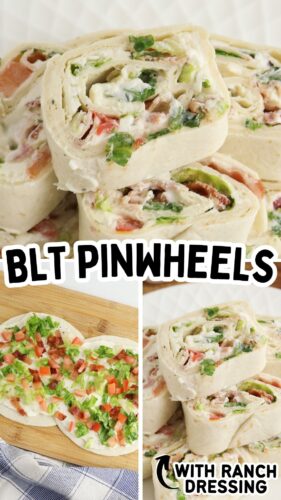 BLT Pinwheels collage image for pinterest.