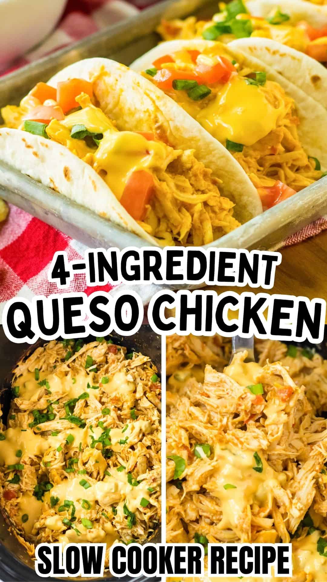 Slow Cooker Queso Chicken Tacos (Easy 4 Ingredient Recipe)