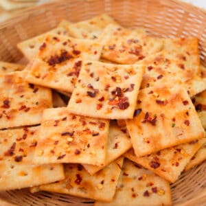 Crisp and spicy alabama fire crackers in serving bowl.