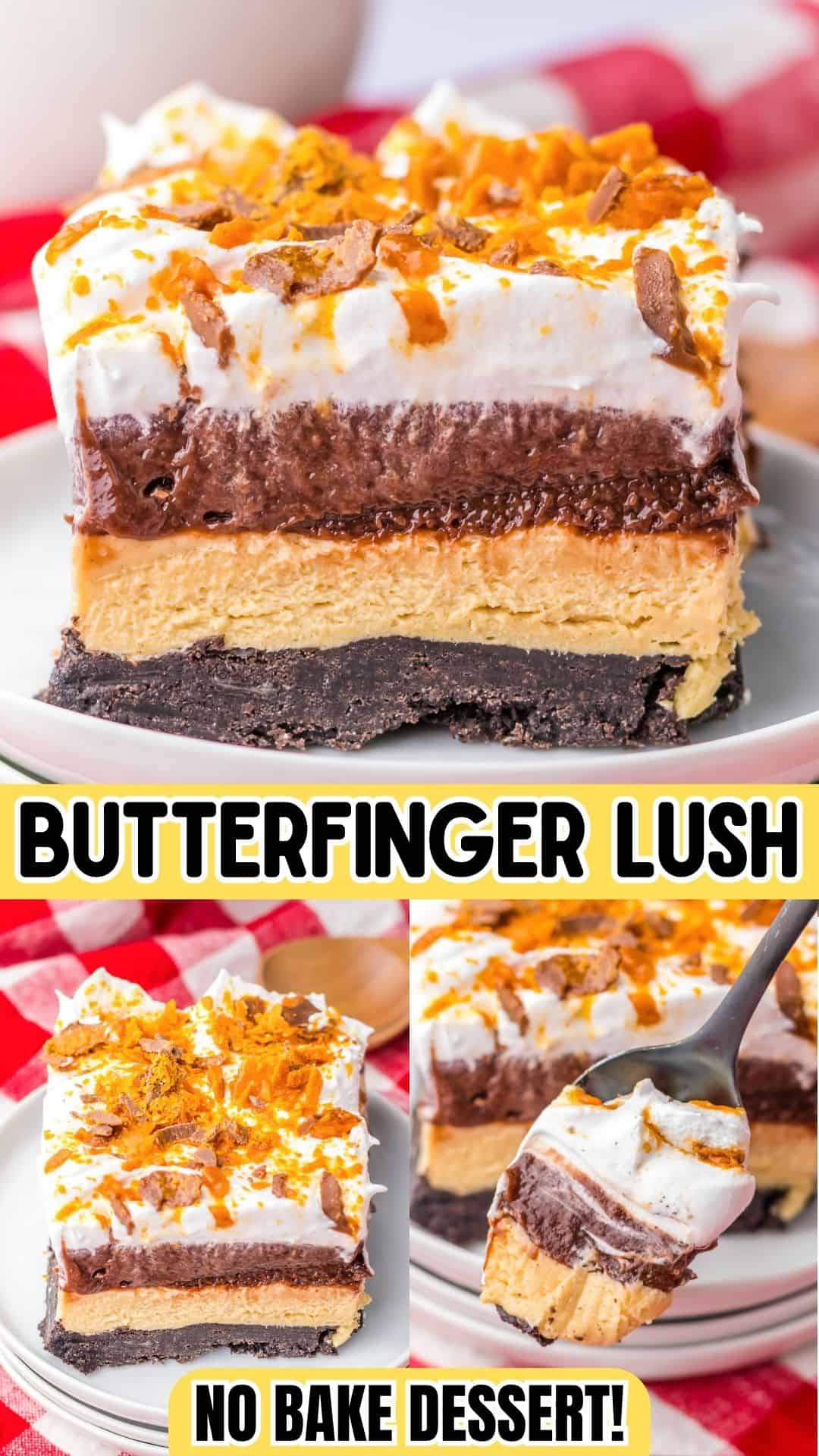 Butterfinger Lush (Chocolate Peanut Butter NoBake Dessert)