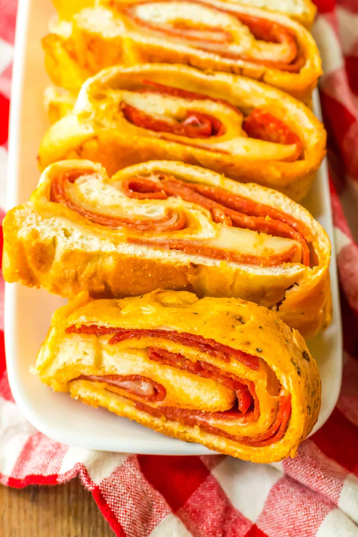 Pepperoni Bread with mozzarella cheese and pepperoni baked in bread dough.